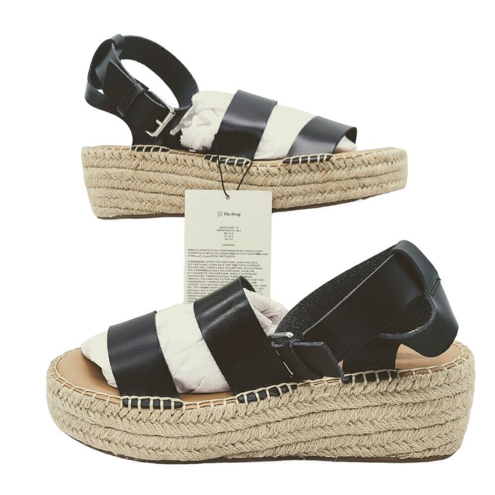 Women's Espadrille Flatform Ankle Strap Sandal Wedge, Faux Leather,‎ Black 7.5 - Picture 5 of 7